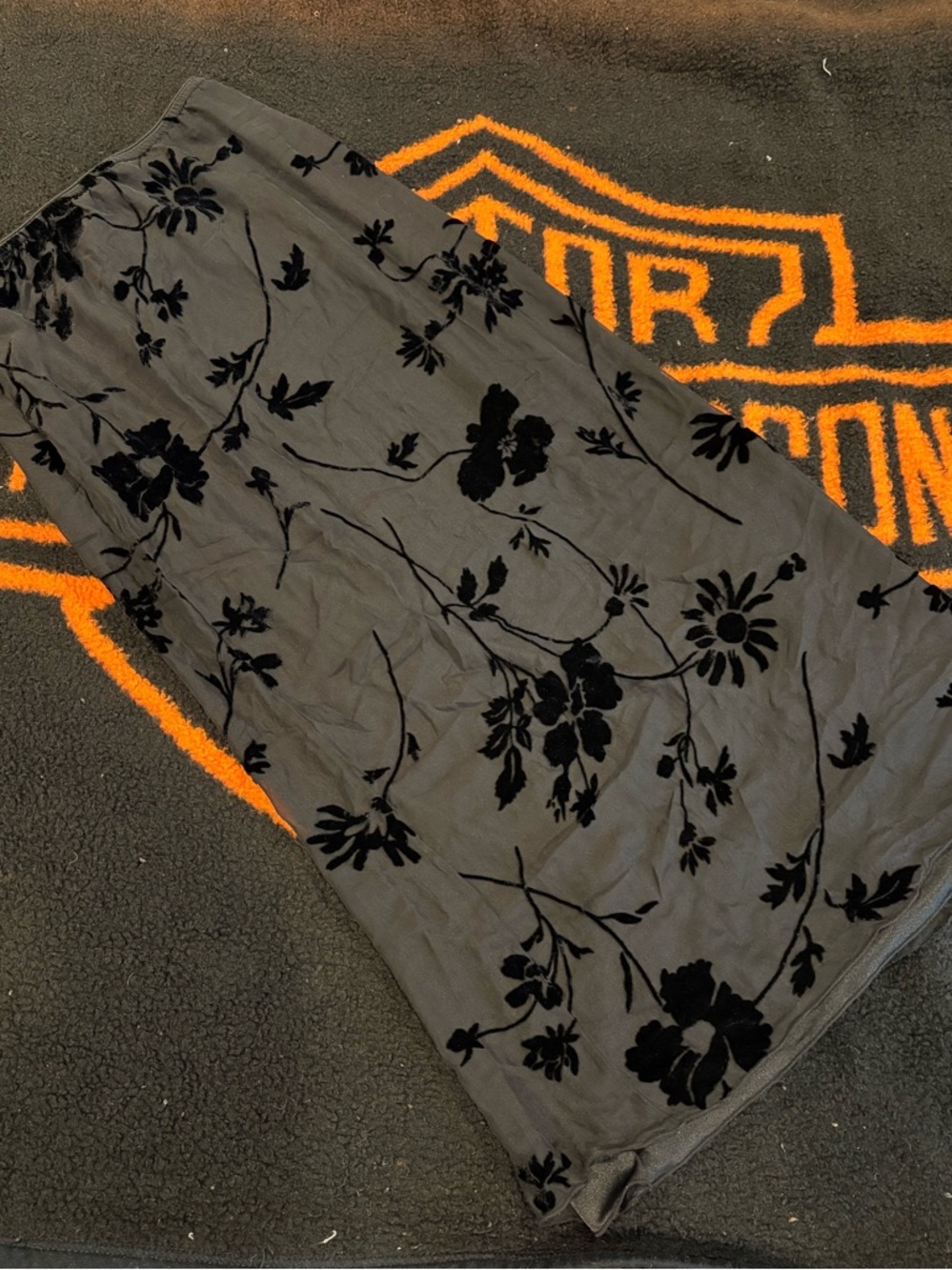 Vintage 90s Black Floral Burnout Maxi Skirt